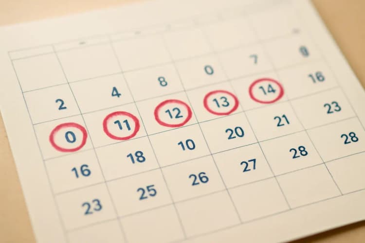 calendário com marcações de dias, simbolizando o tempo que a água fica no ouvido
