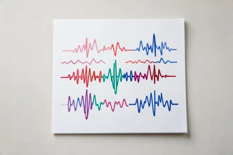 Gráfico simples mostrando diferentes tipos de ondas sonoras representando tosse.